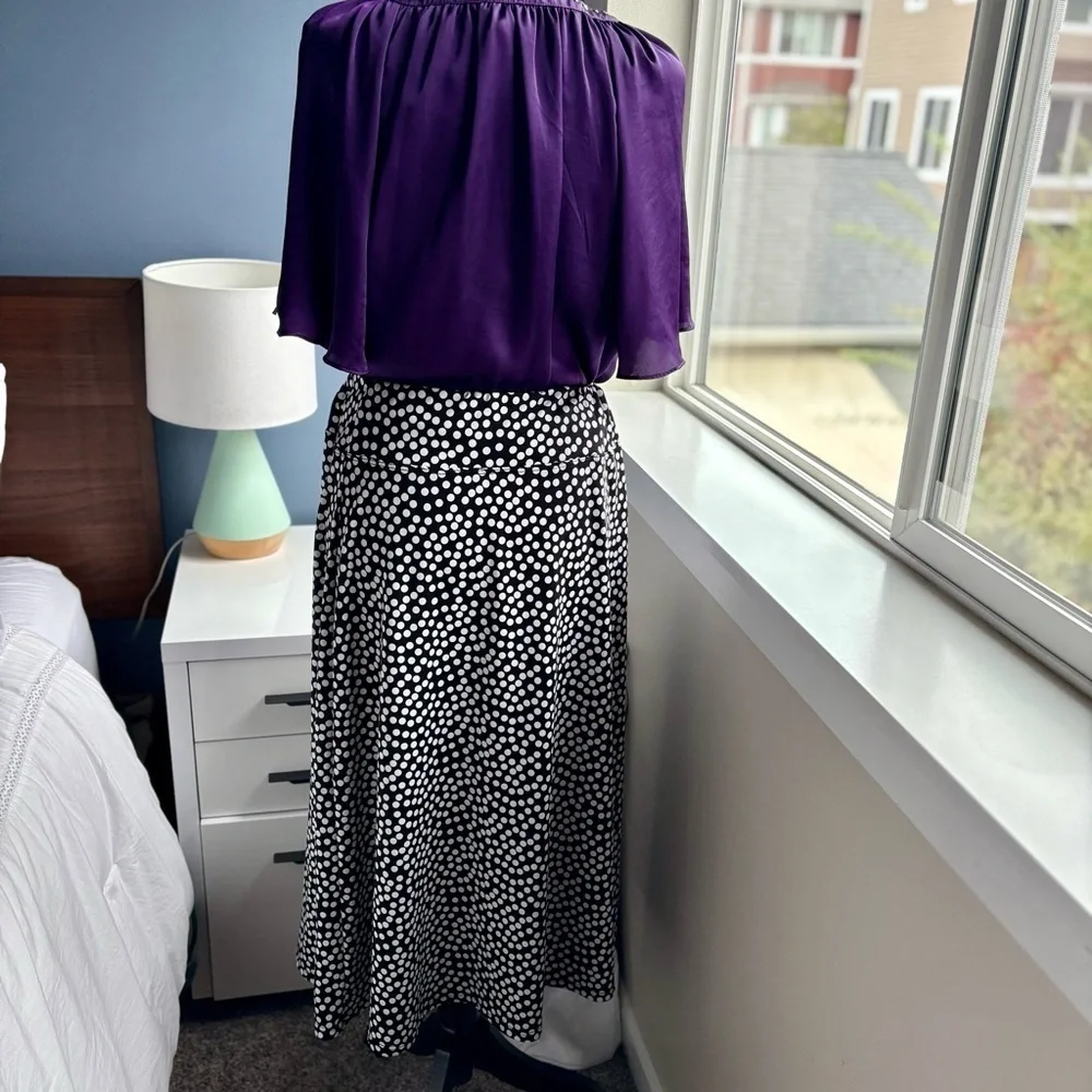 Chaus Polka Dot Black and White Women's A-Line Elastic Waist Midi Skirt